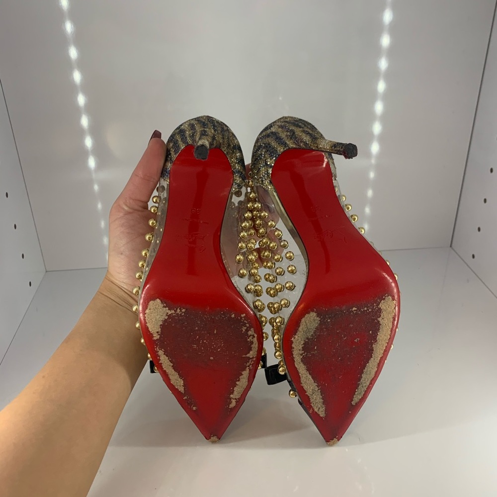 Christian louboutin glitter Studded clear pumps 38 - Picture 5 of 5